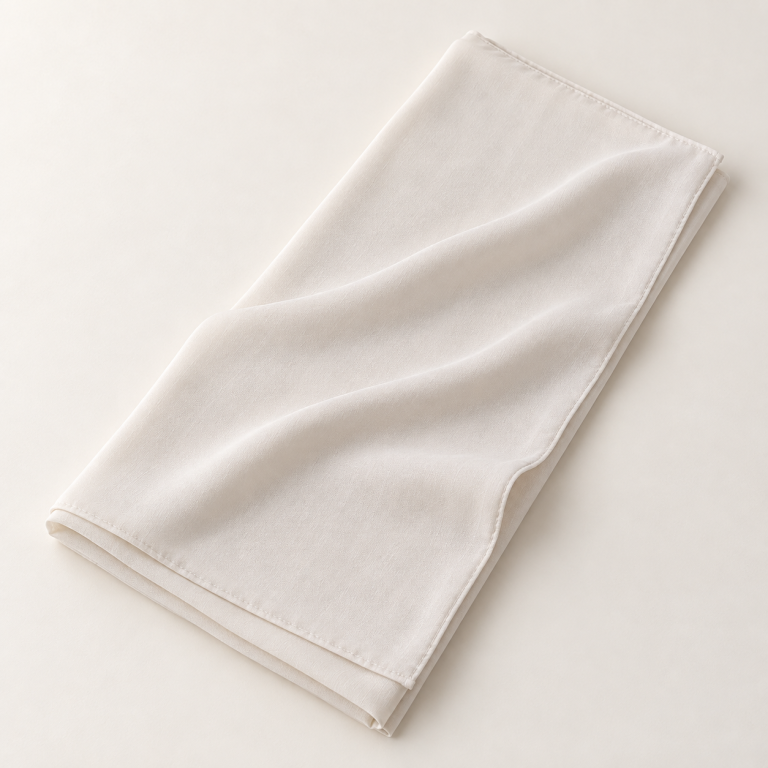 Voile soie de Médine ivoire, plié avec un drapé sur fond clair