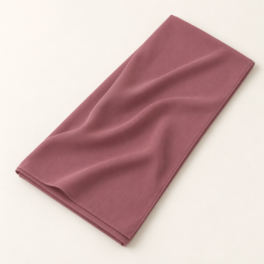 Voile soie de Médine rose poudré foncé, plié avec un drapé sur fond clair