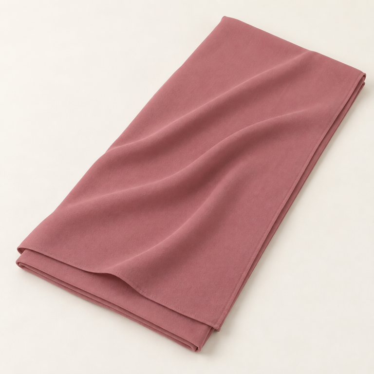 Voile soie de Médine vieux rose, plié avec un drapé sur fond clair
